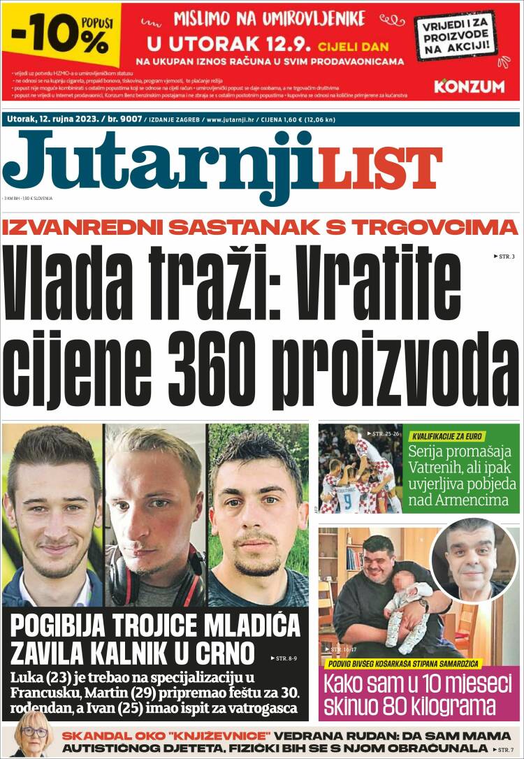 Portada de Jutarnji List (Croacia)