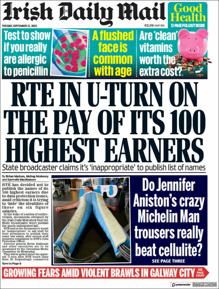 Portada de Irish Daily Mail (Irlanda)