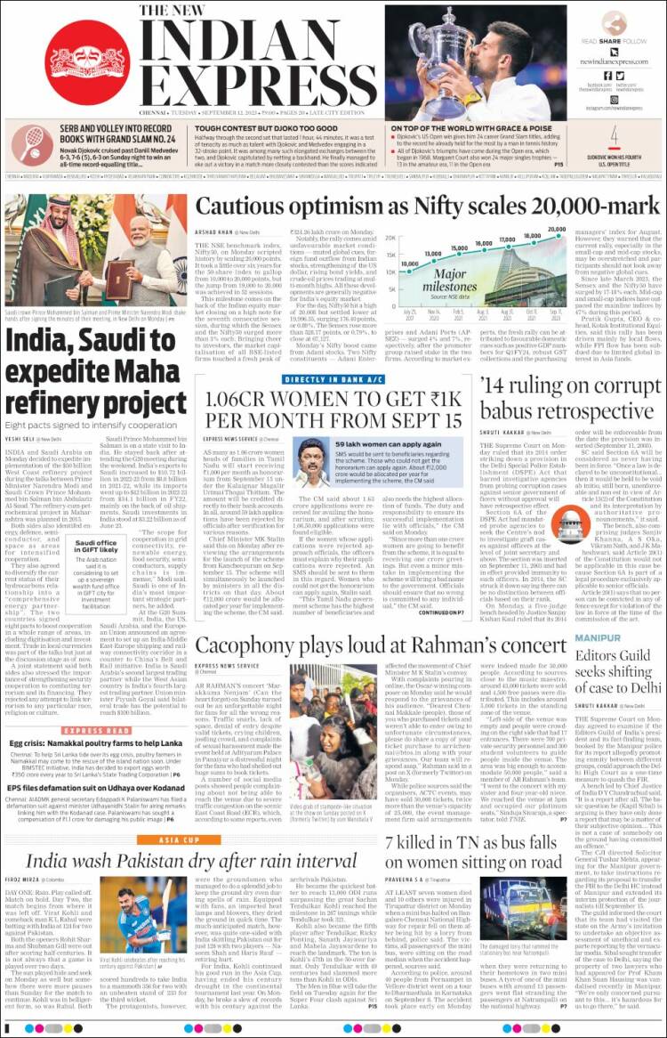 Portada de New Indian Express (India)