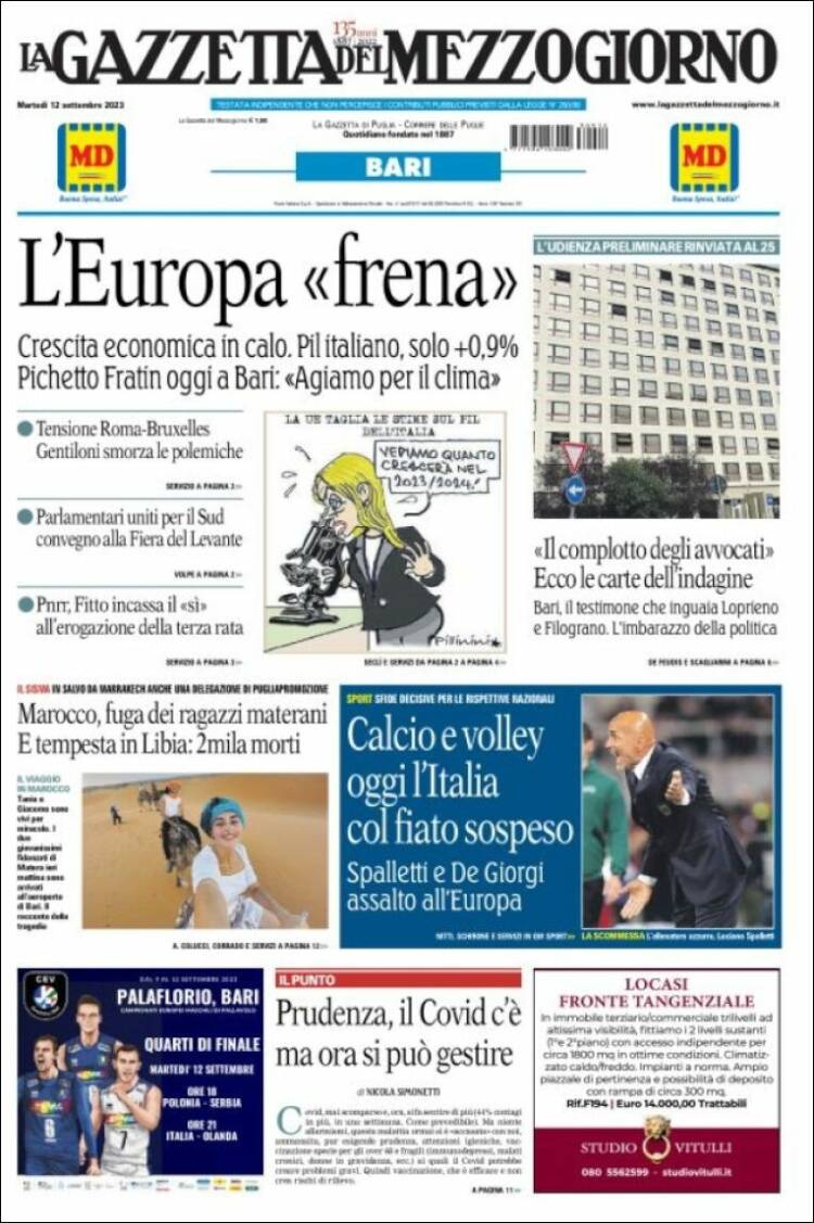 Portada de La Gazzetta del Mezzogiorno (Italia)