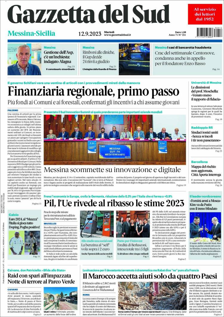 Portada de Gazzetta del Sud (Italia)