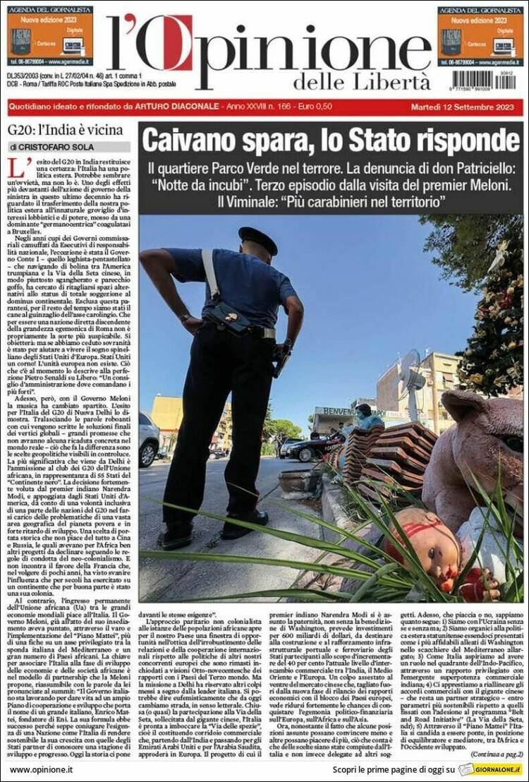 Portada de L'Opinione  delle Libertà (Italia)