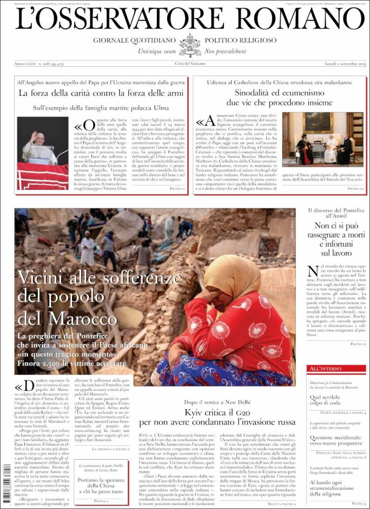 Portada de L'Osservatore Romano (Italia)