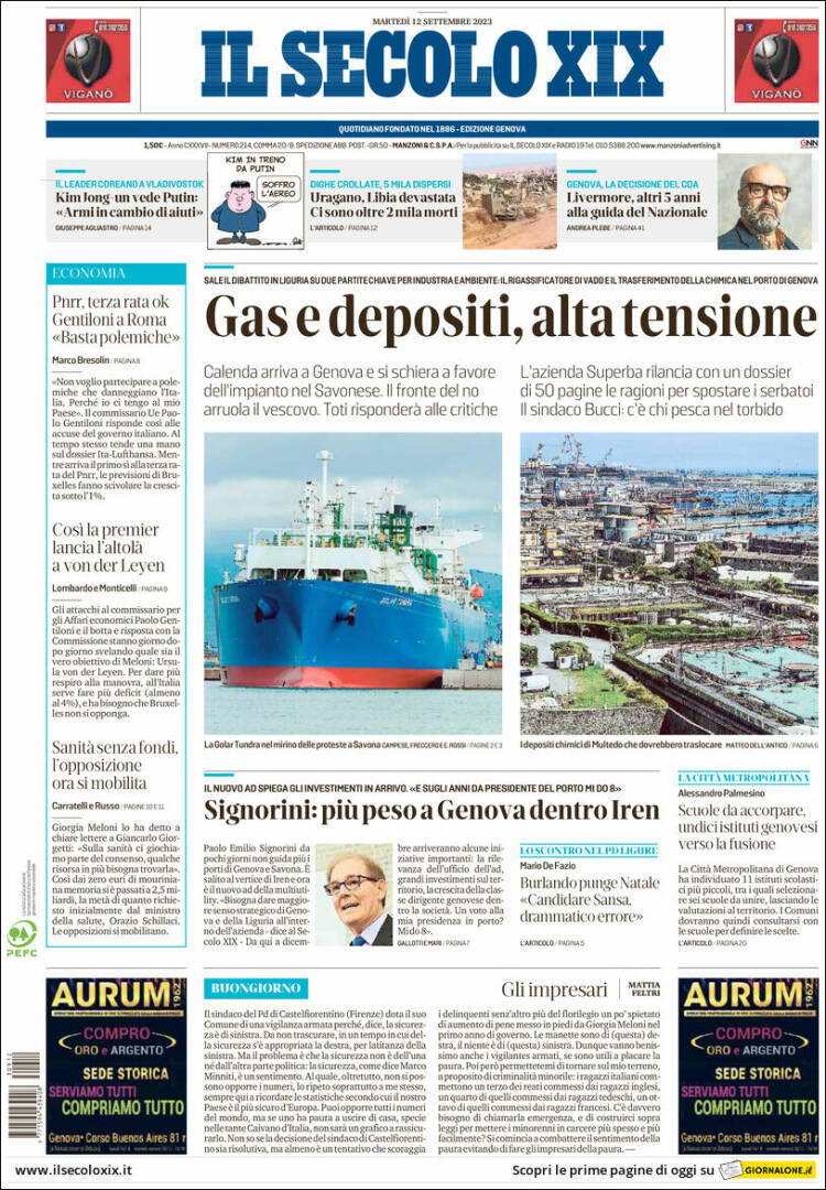 Portada de Il Secolo XIX (Italia)