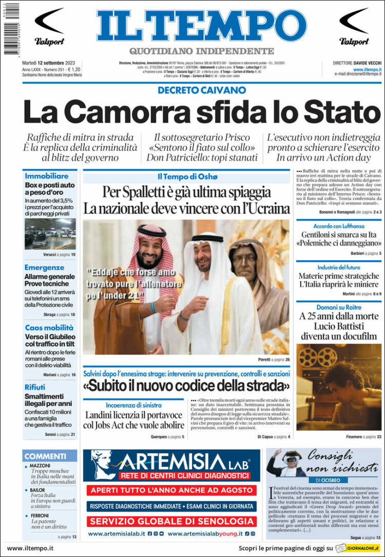 Portada de Il Tempo (Italia)
