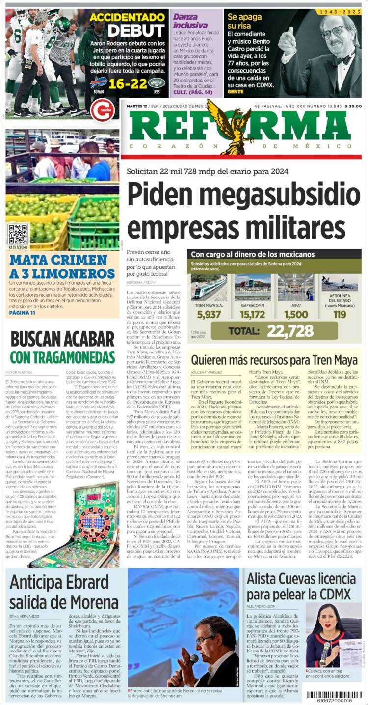 Portada de Reforma (M&eacute;xico)