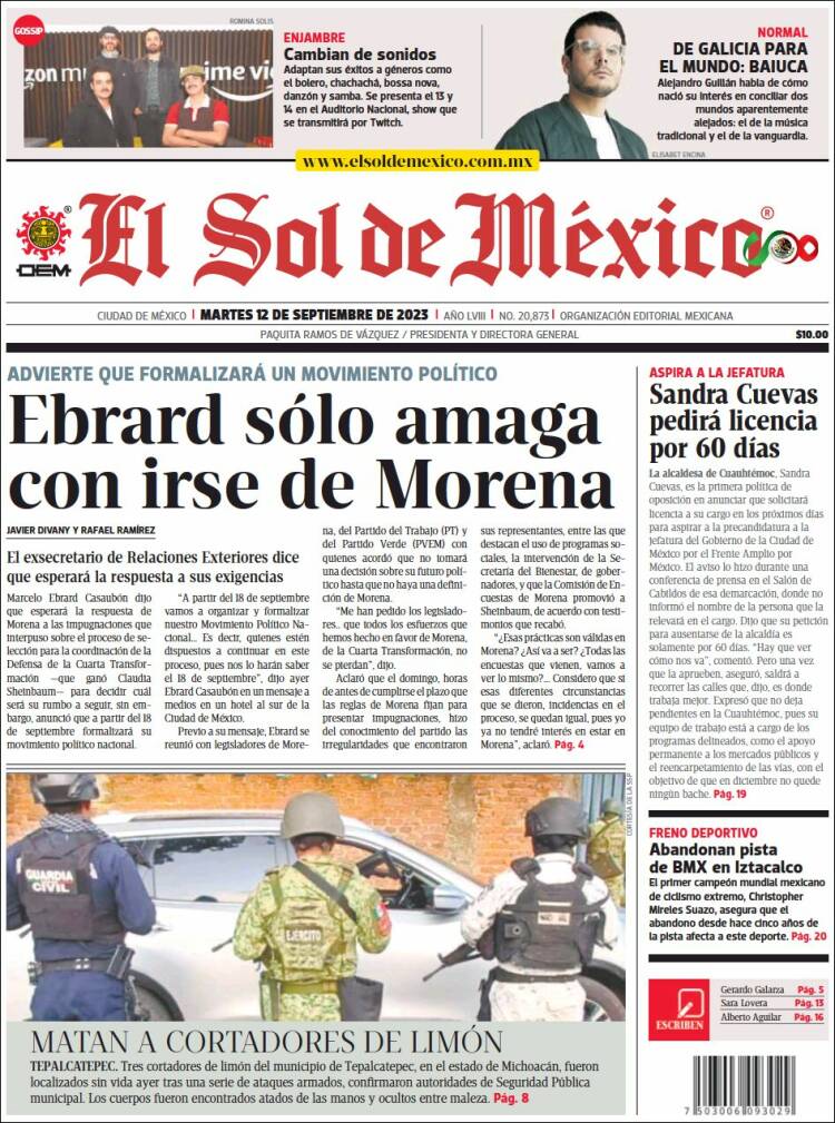 Portada de El Sol de México (M&eacute;xico)