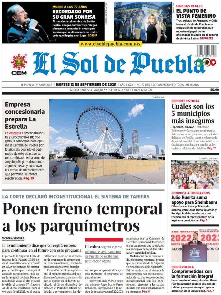 Portada de El Sol de Puebla (M&eacute;xico)