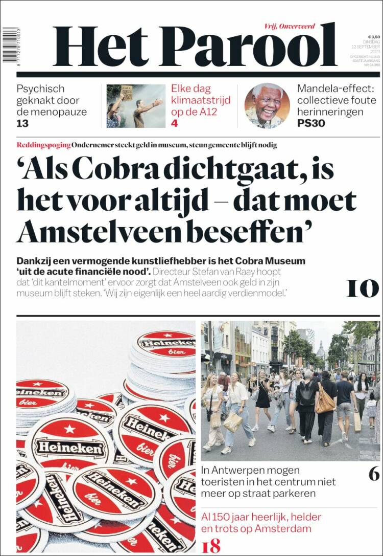 Portada de Het Parool (Pa&iacute;ses Bajos)