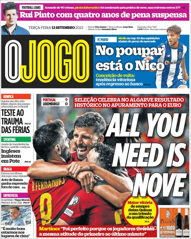 Portada de O Jogo (Portugal)