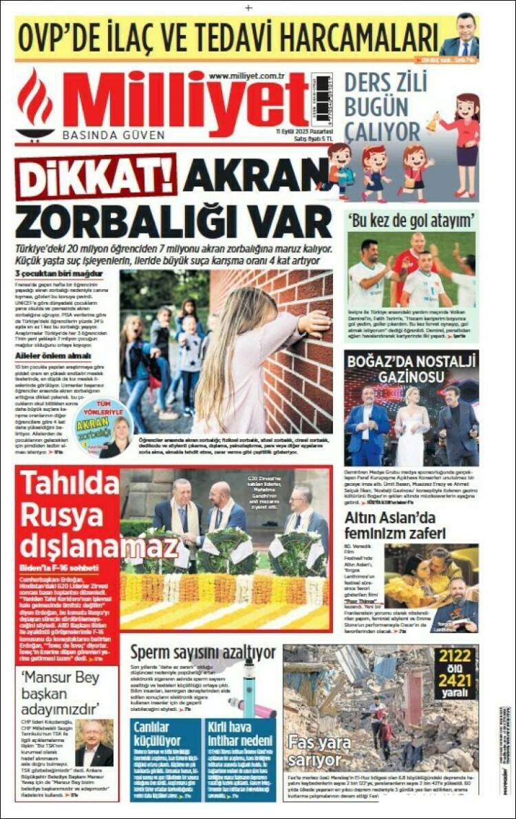Portada de Milliyet (Turqu&iacute;a)