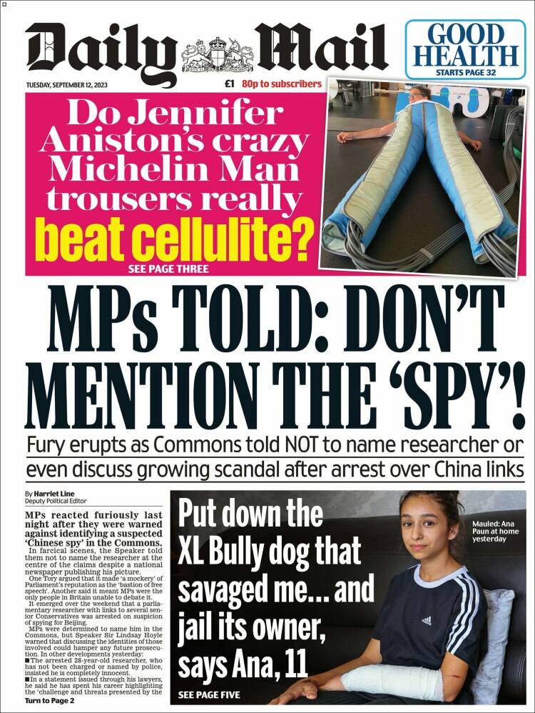 Portada de Daily Mail (Reino Unido)