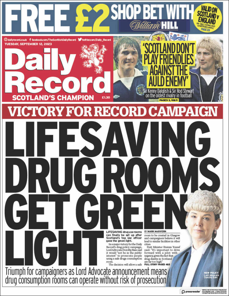 Portada de Daily Record (Reino Unido)