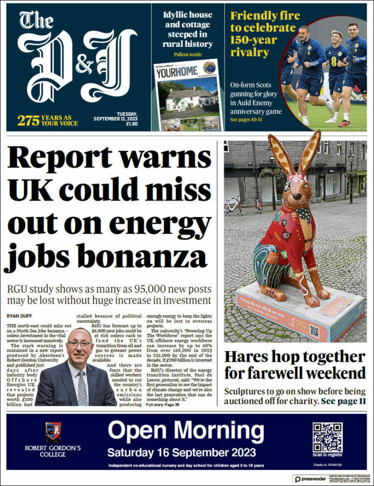 Portada de The Press and Journal (Reino Unido)