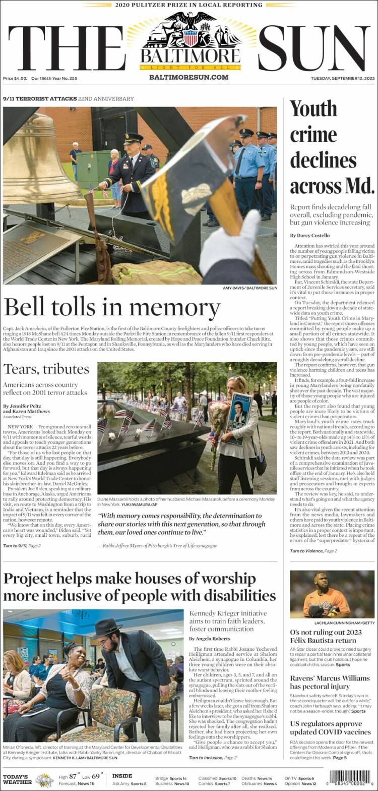 Portada de The Baltimore Sun (USA)