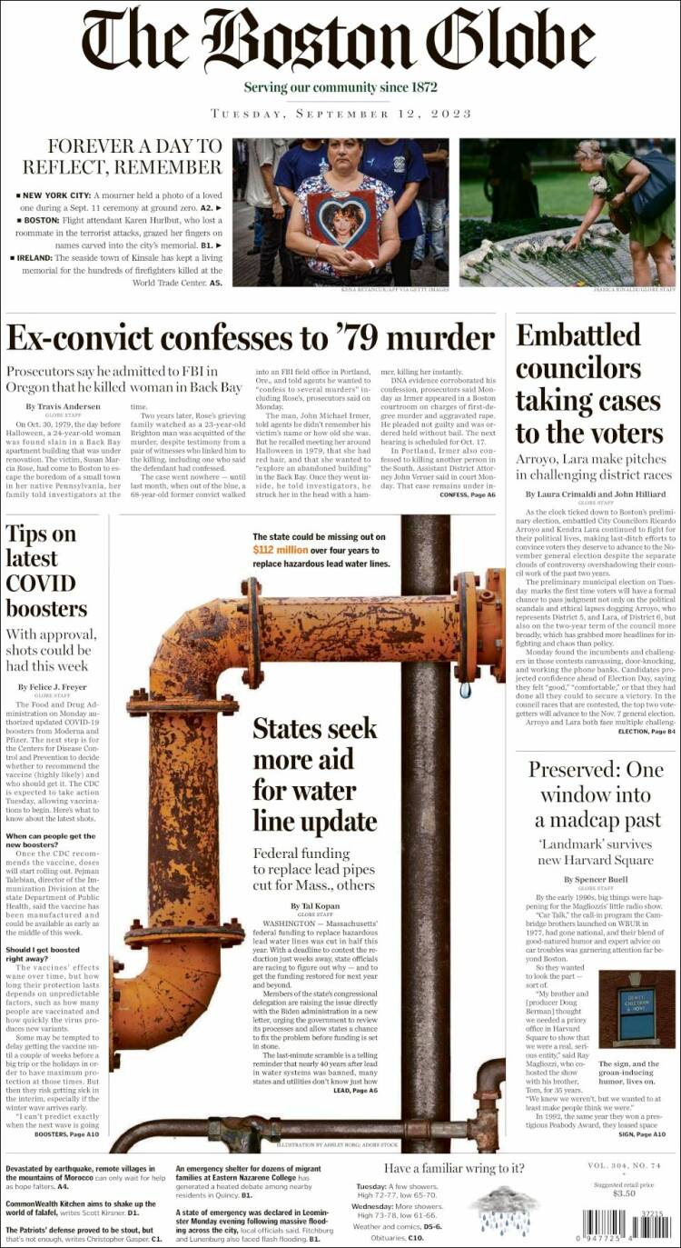 Portada de Boston Globe (USA)