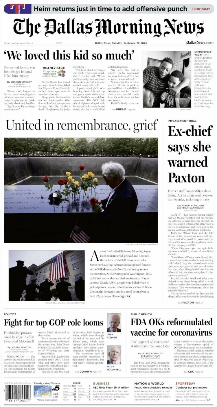 Portada de Dallas Morning News (USA)