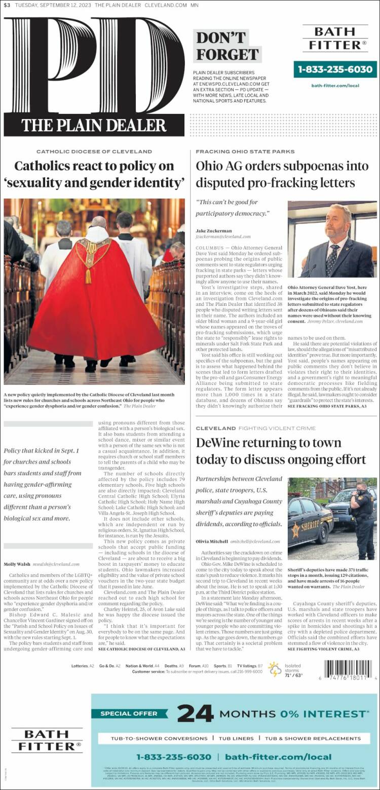 Portada de The Plain Dealer (USA)