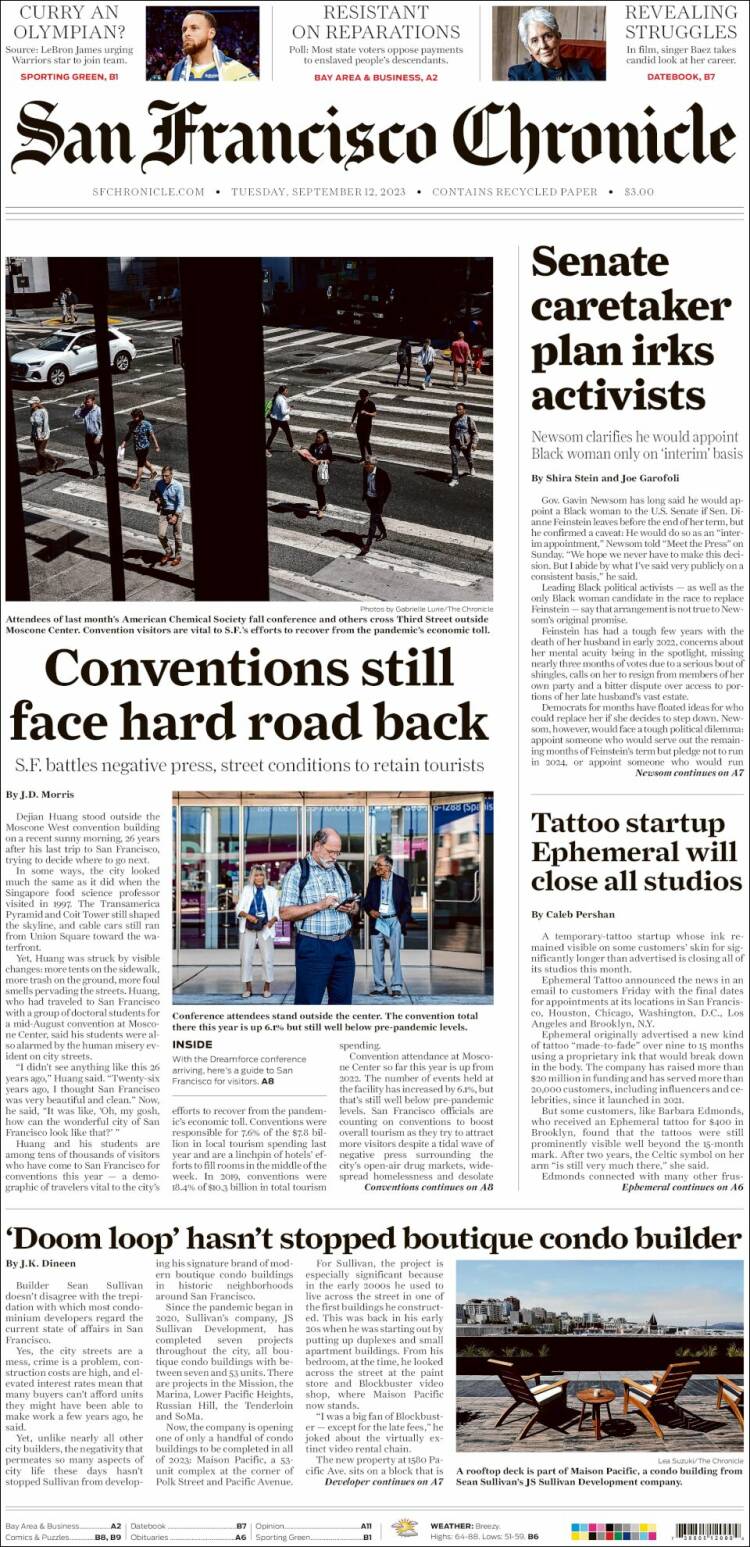 Portada de San Francisco Chronicle (USA)