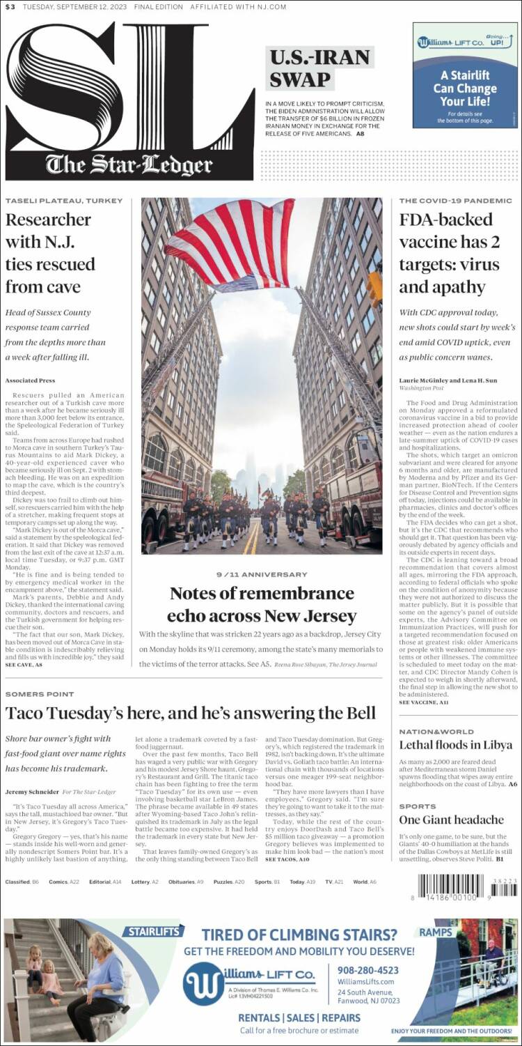 Portada de Star-Ledger (USA)