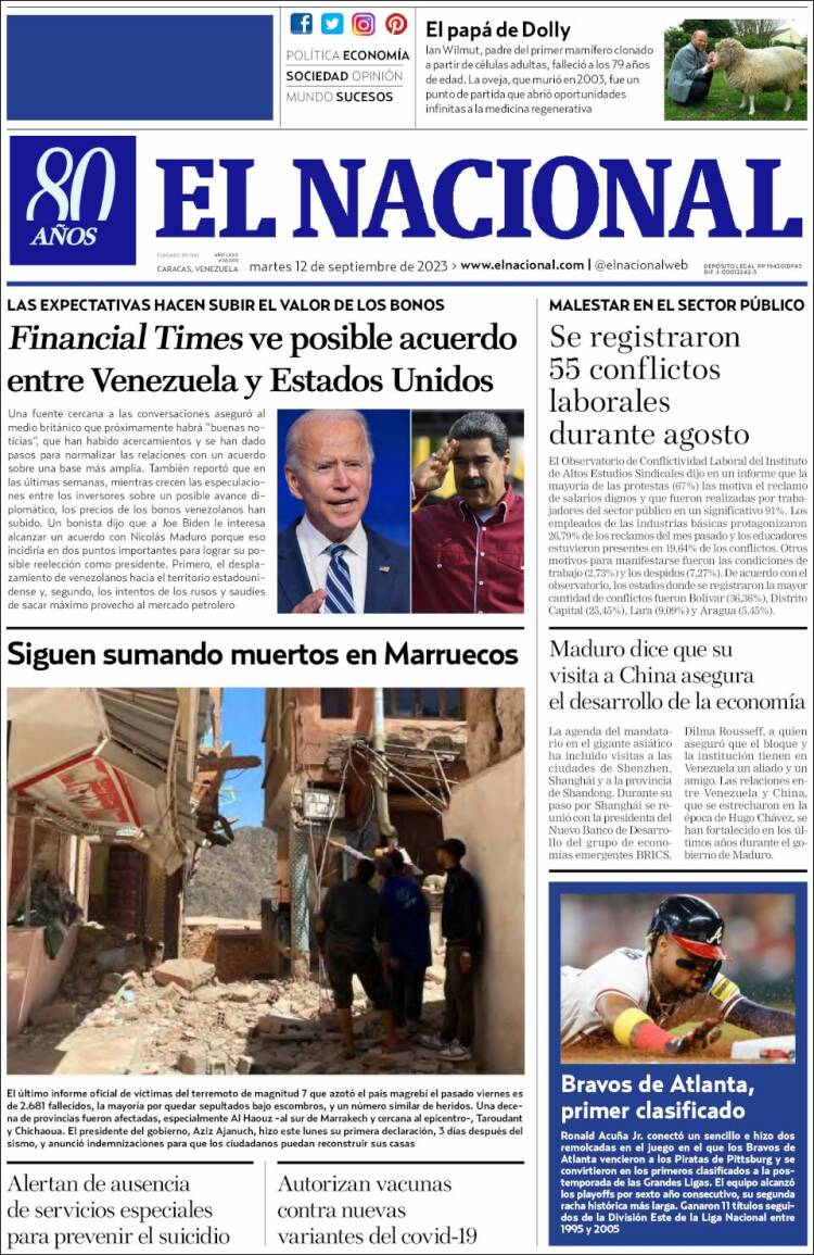 Portada de El Nacional (Venezuela)