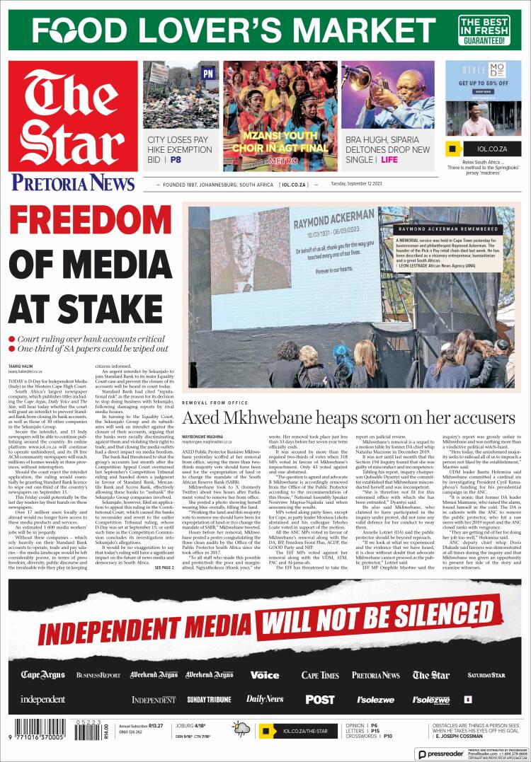 Portada de The Star (Sud&aacute;frica)