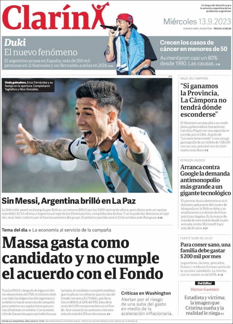 Portada de Clarín (Argentina)
