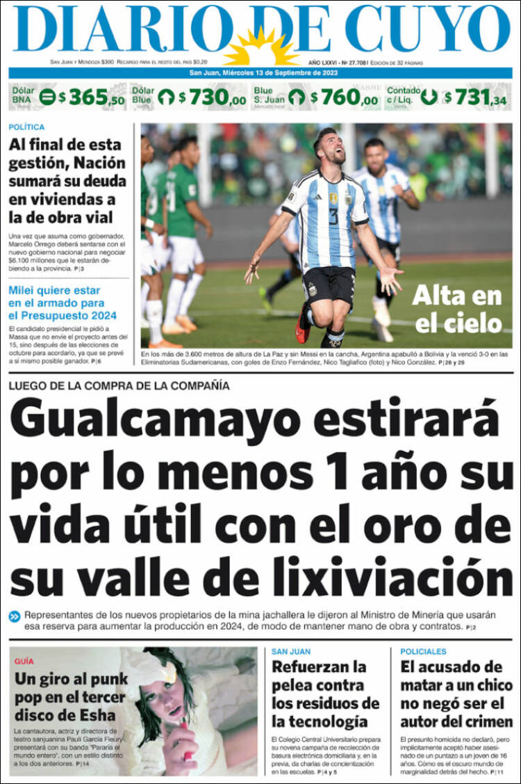 Portada de Diario de Cuyo (Argentina)