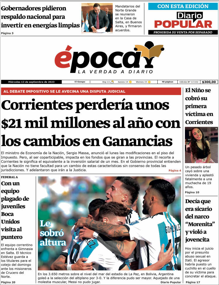 Portada de Diario Época (Argentina)