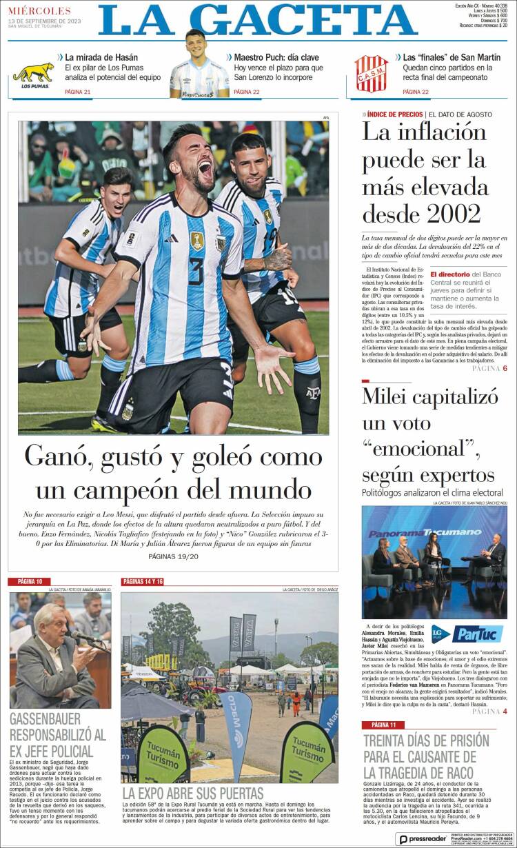 Portada de La Gaceta (Argentina)