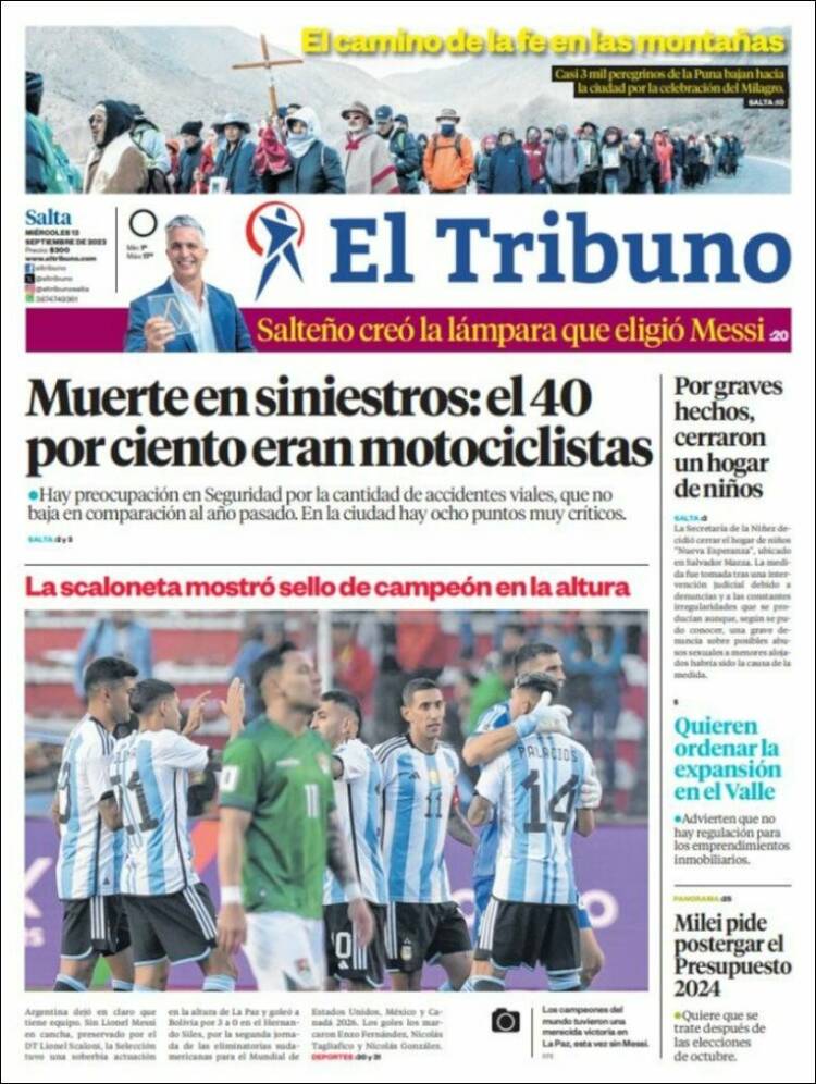 Portada de El Tribuno - Salta (Argentina)