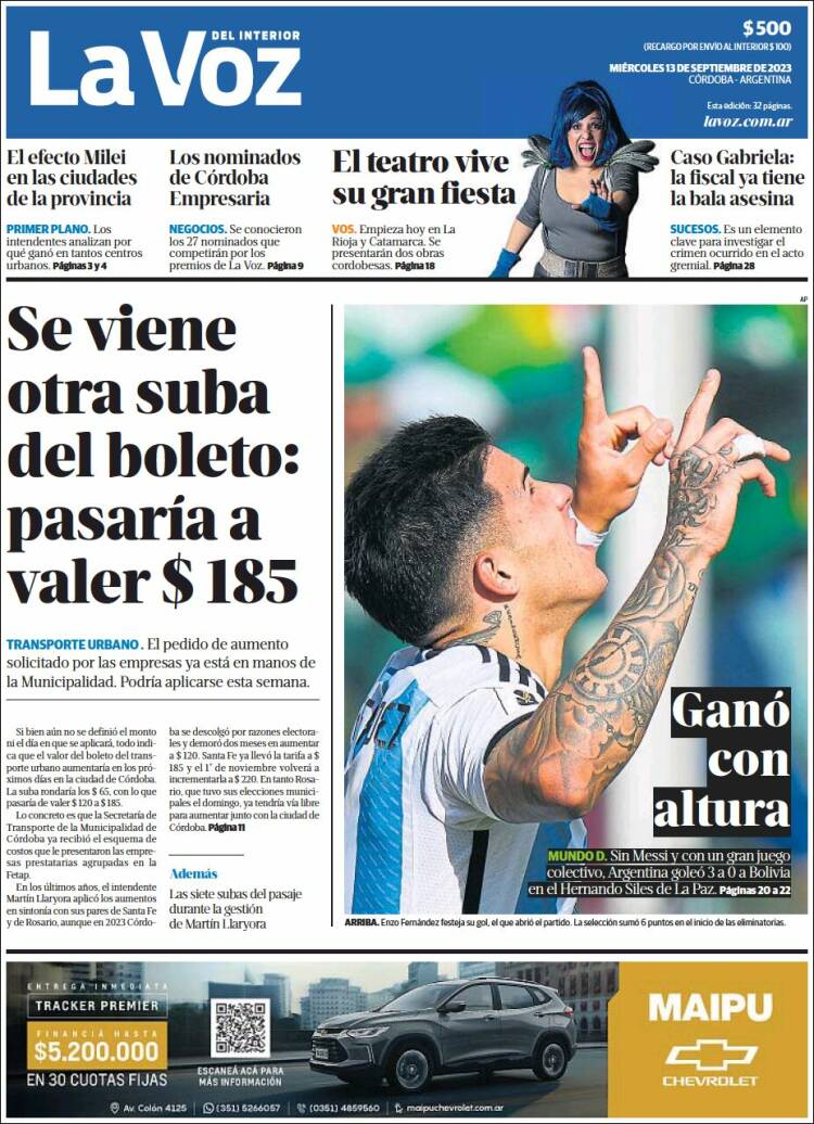 Portada de La Voz del Interior (Argentina)