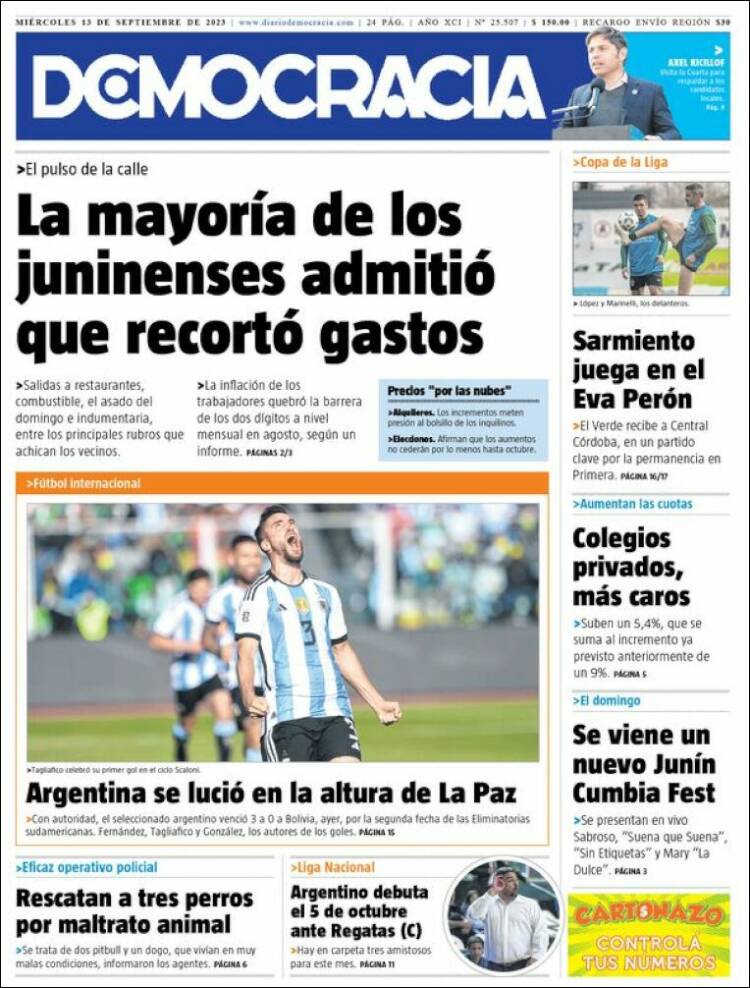 Portada de Diario Democracia (Argentina)