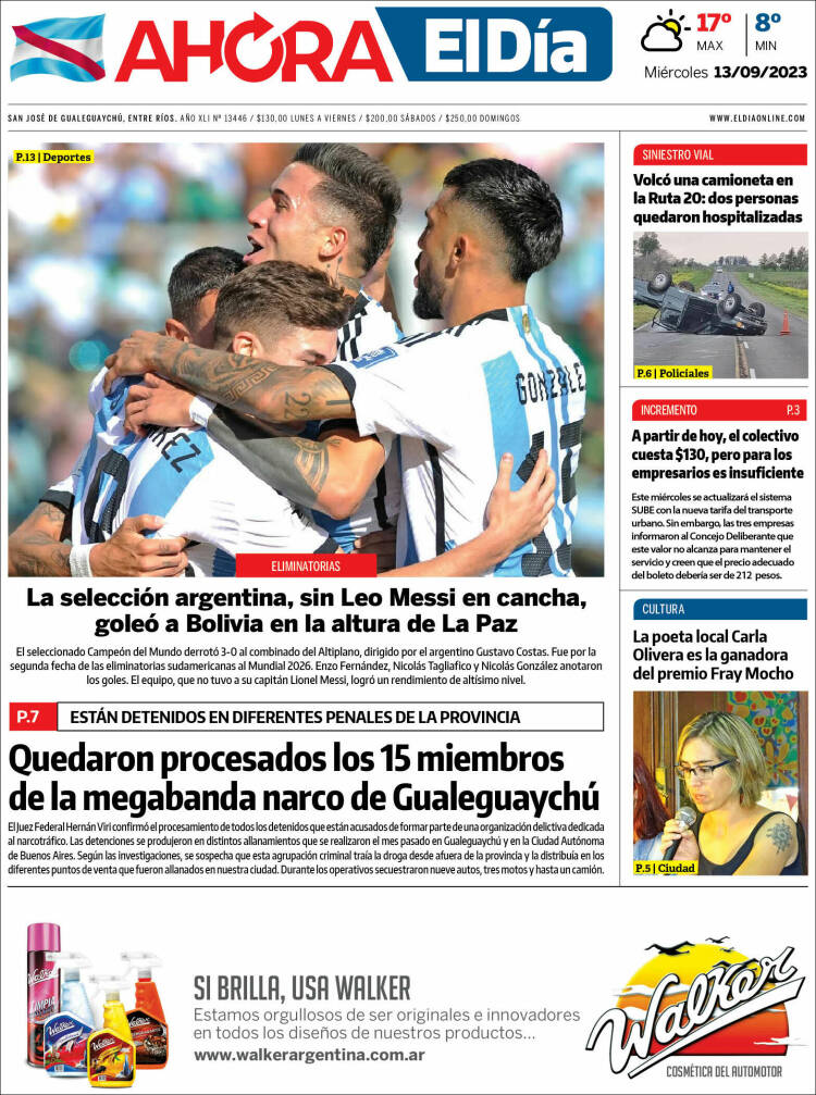 Portada de El Día de Gualeguaychú (Argentina)