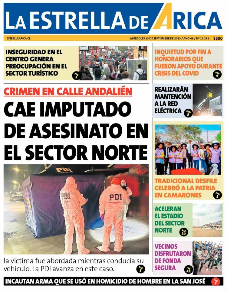 Portada de La Estrella de Arica (Chile)