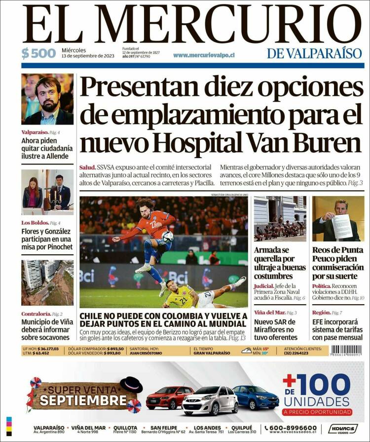 Portada de Mercurio de Valparaiso (Chile)