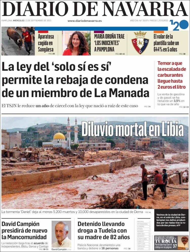 Portada de Diario de Navarra (Espa&ntilde;a)