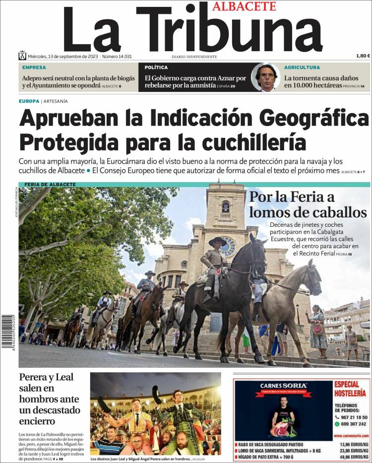 Portada de La Tribuna de Albacete (Espa&ntilde;a)