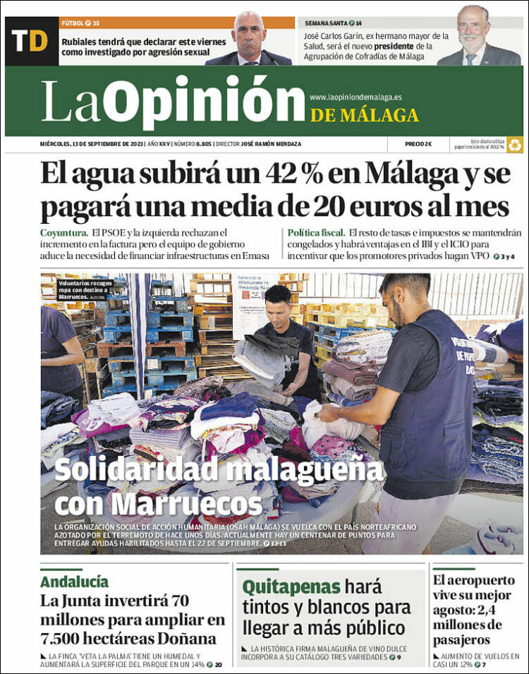 Portada de La Opinión de Málaga (Espa&ntilde;a)
