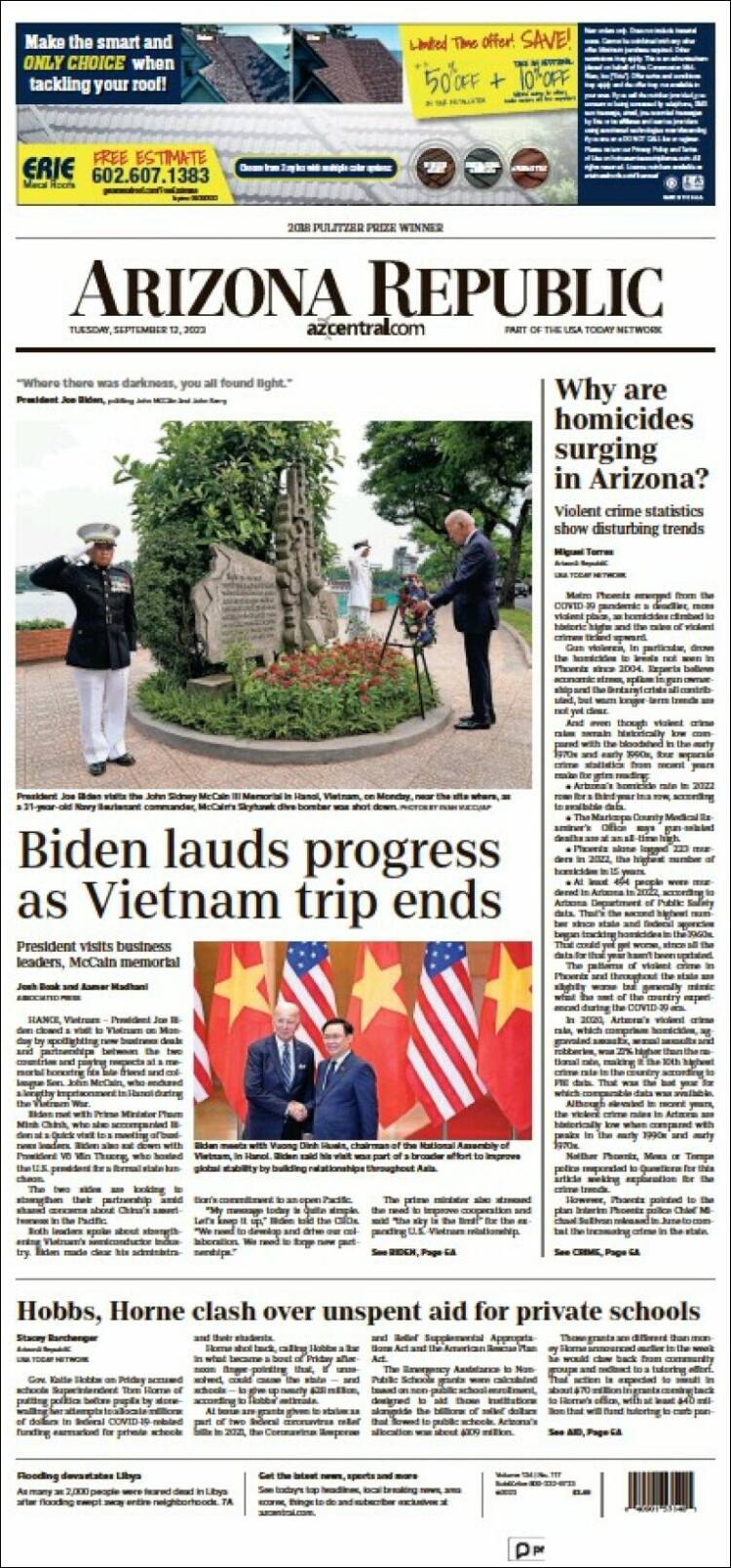 Portada de Arizona Republic News (USA)