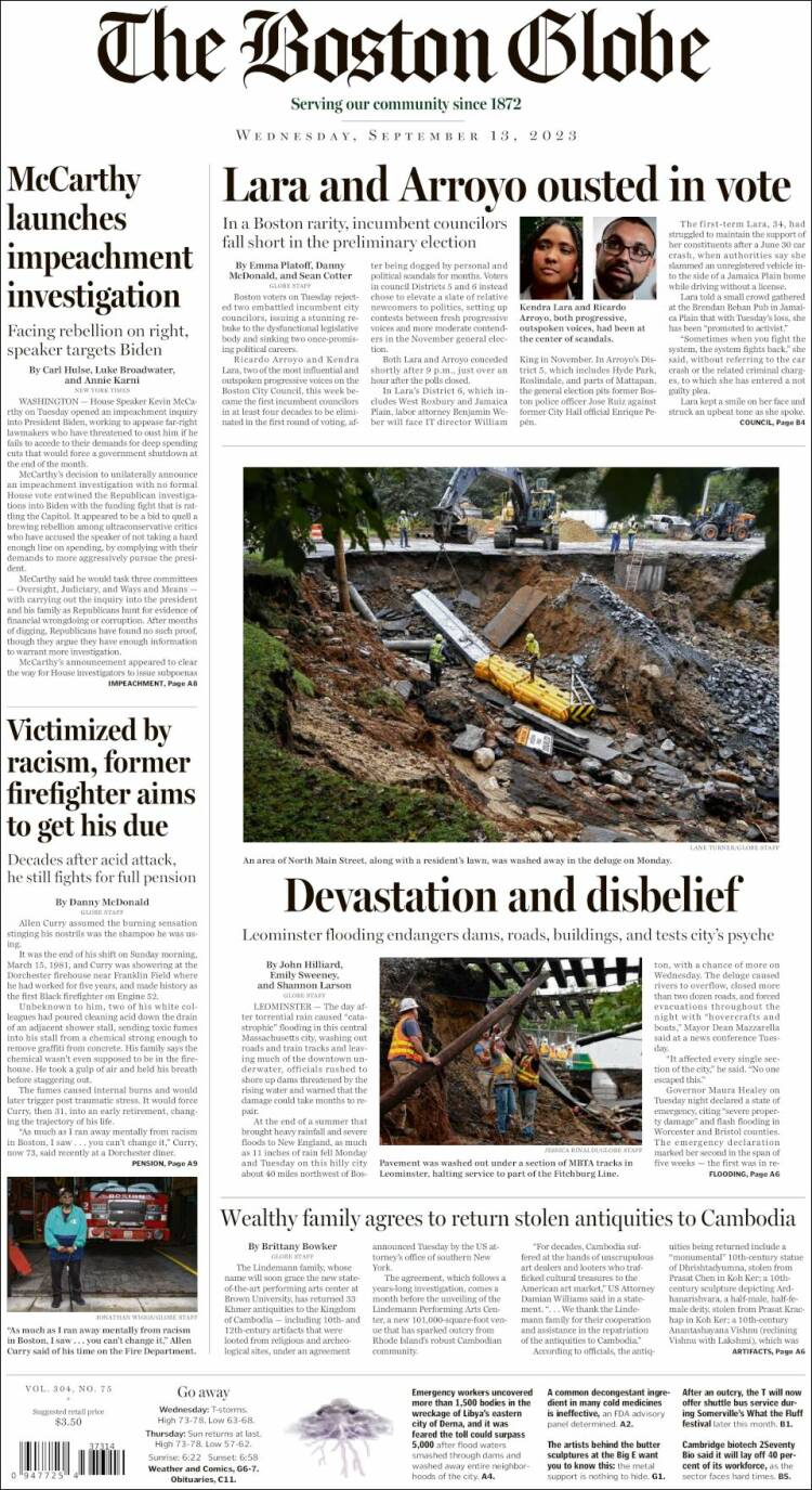 Portada de Boston Globe (USA)