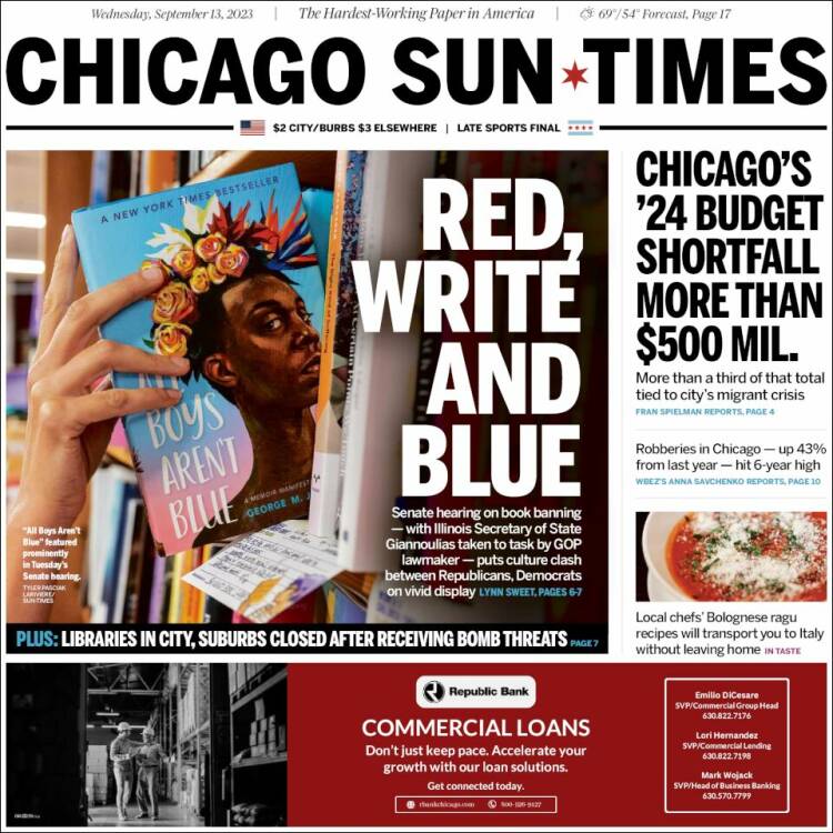 Portada de Chicago Sun-Times (USA)