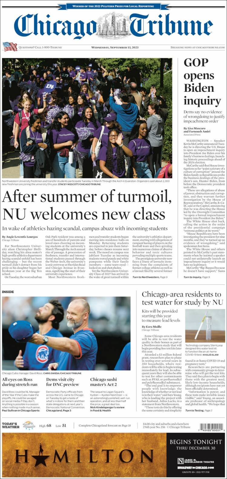 Portada de Chicago Tribune (USA)