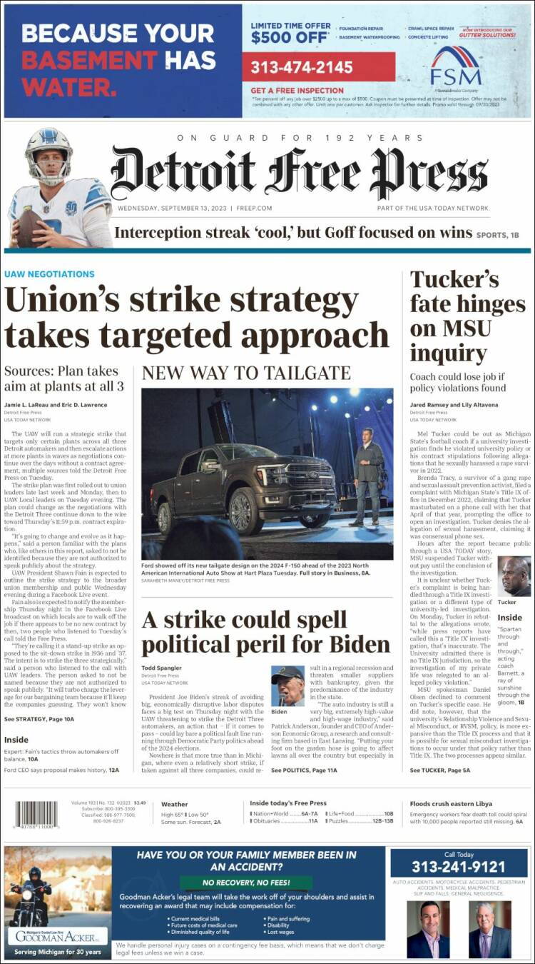 Portada de Detroit Free Press (USA)