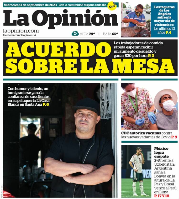 Portada de La Opinión (USA)