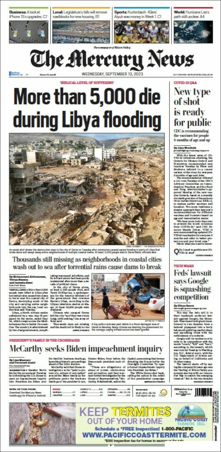 Portada de San Jose Mercury News (USA)