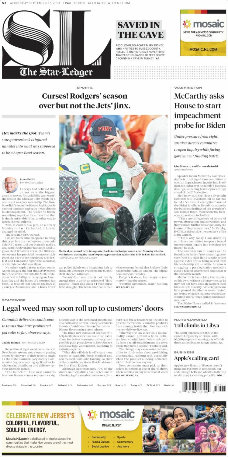 Portada de Star-Ledger (USA)