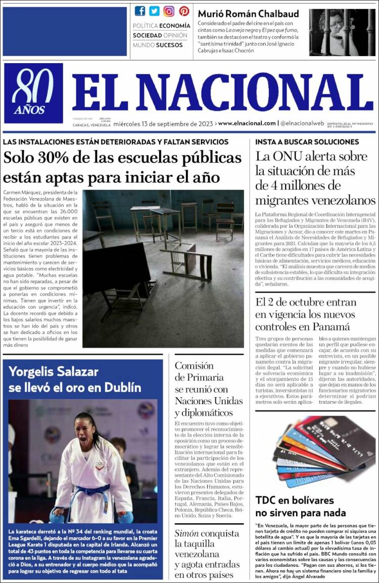 Portada de El Nacional (Venezuela)