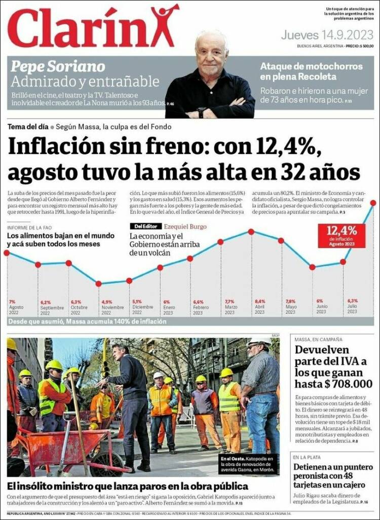 Portada de Clarín (Argentina)