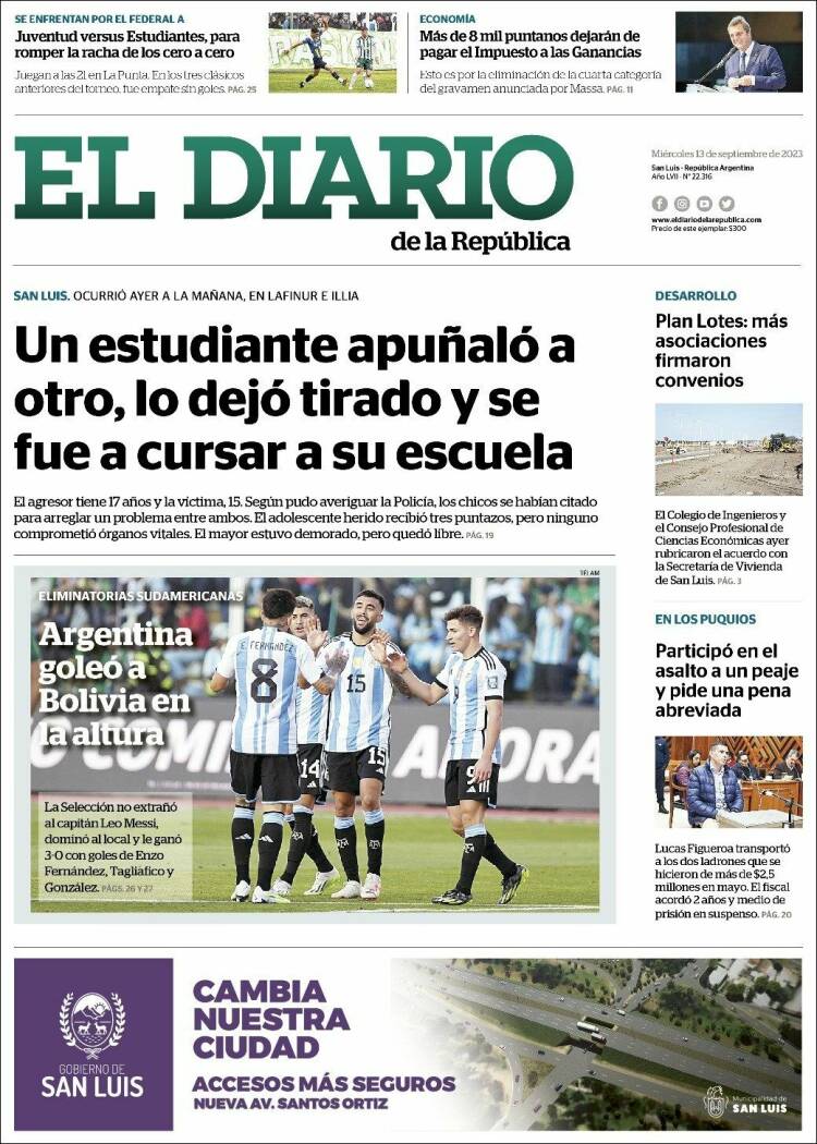 Portada de Diario de la República (Argentina)